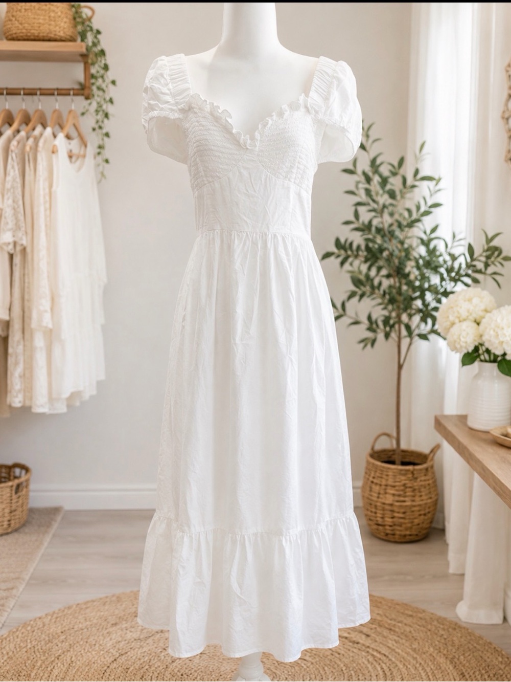 ASOS White Smocked Midi Dress size 6